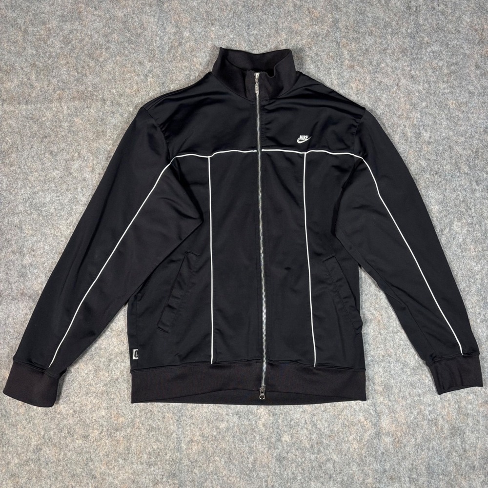 VTG Nike Track Jacket Mens M Black Full Zip White Piping Logo Sportswear Y2K